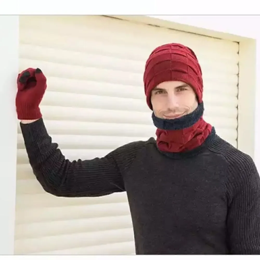 Brand New Winter Men Knit Beanie Hat with Neck Warmer Scarf  Set 2-Piece